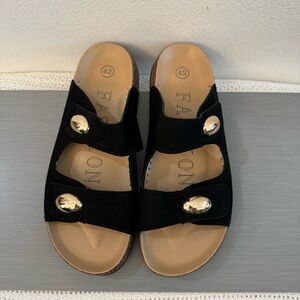 New Women’s Black Sandals with Gold Accents